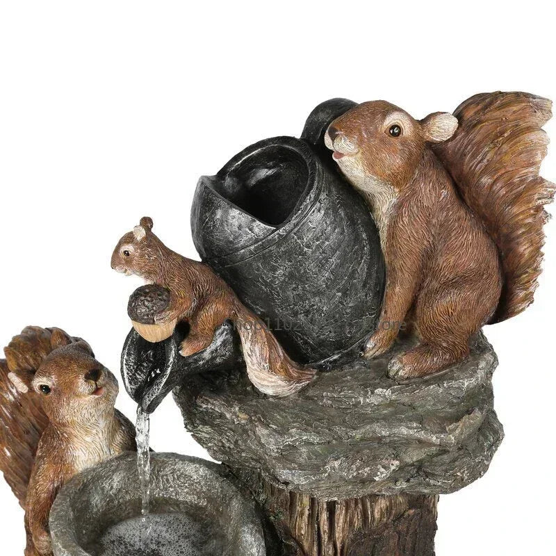 E2 Duck Solar Power Squirrel Resin Patio Fountain Garden Design With Led Light Garden Decoration Outdoor Simulation Decoration