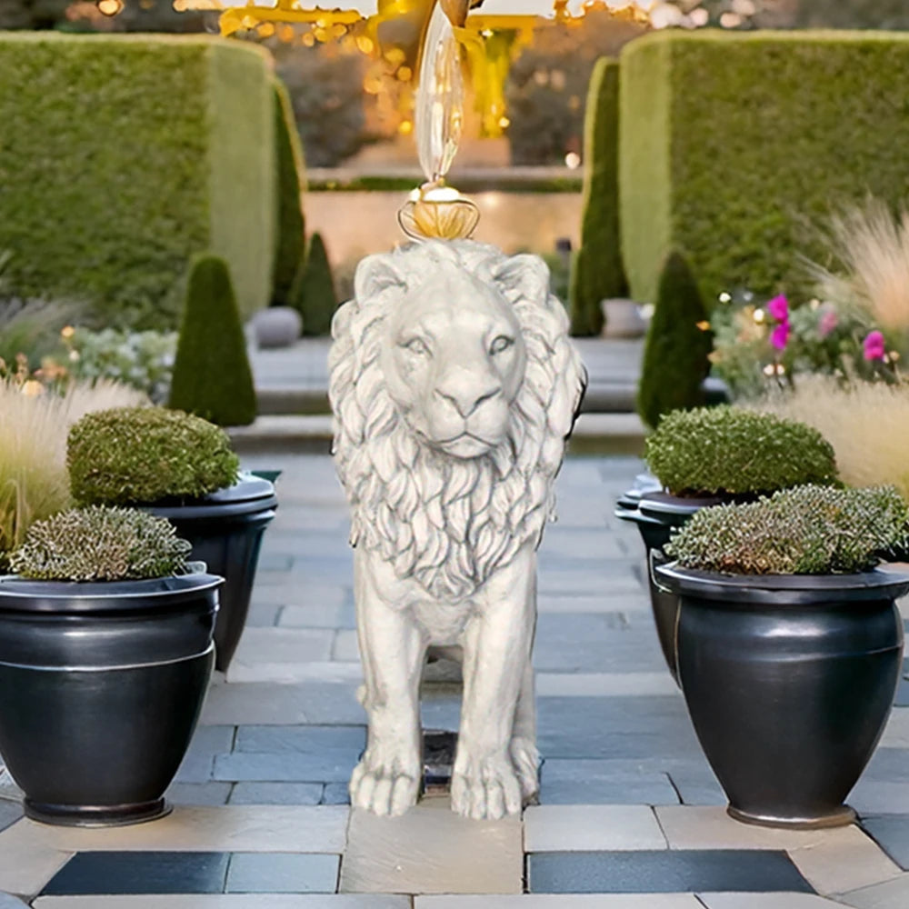 Outdoor Lion Statue, Antique Majestic Sitting Lion Sculpture, Guardian Lion for Outdoor Garden Patio Yard and Lawn Decor