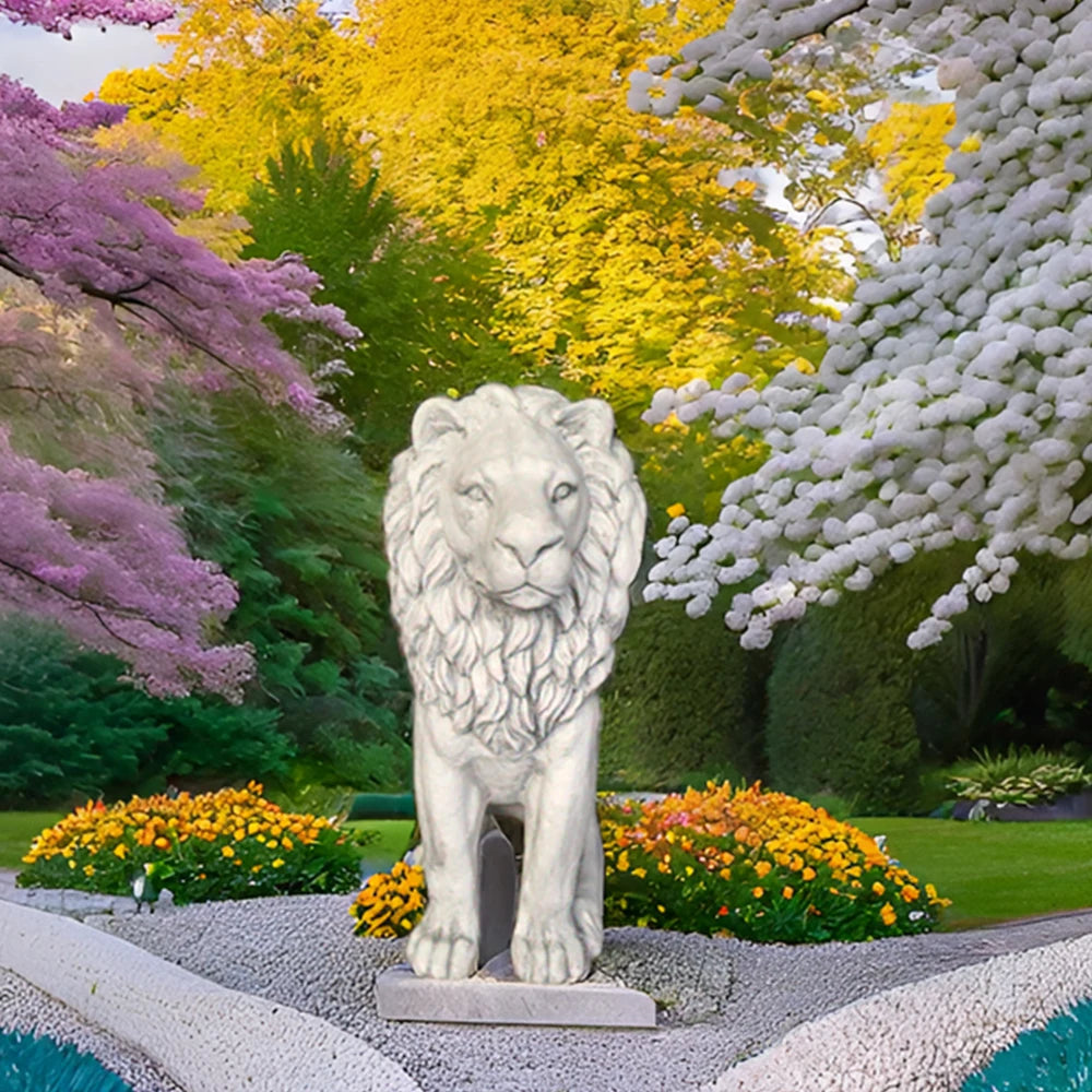 Outdoor Lion Statue, Antique Majestic Sitting Lion Sculpture, Guardian Lion for Outdoor Garden Patio Yard and Lawn Decor