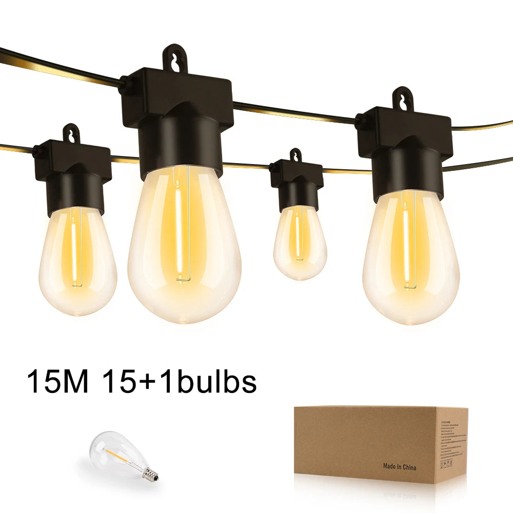 15M 30M LED String Light Shatterproof Led Festoon Garland Retro Patio Light Outdoor Light Decoration For Garden Wedding Holiday