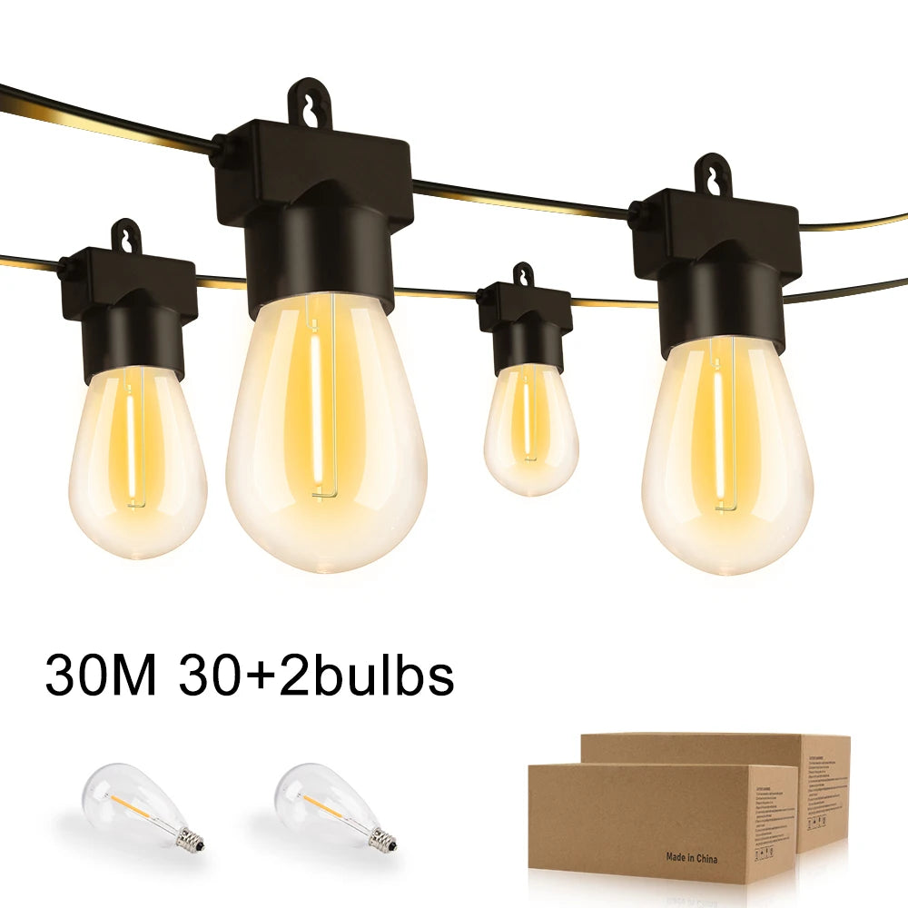 15M 30M LED String Light Shatterproof Led Festoon Garland Retro Patio Light Outdoor Light Decoration For Garden Wedding Holiday