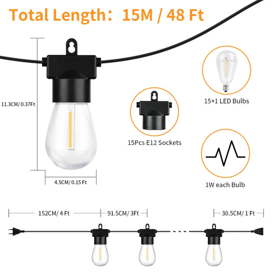 15M 30M LED String Light Shatterproof Led Festoon Garland Retro Patio Light Outdoor Light Decoration For Garden Wedding Holiday