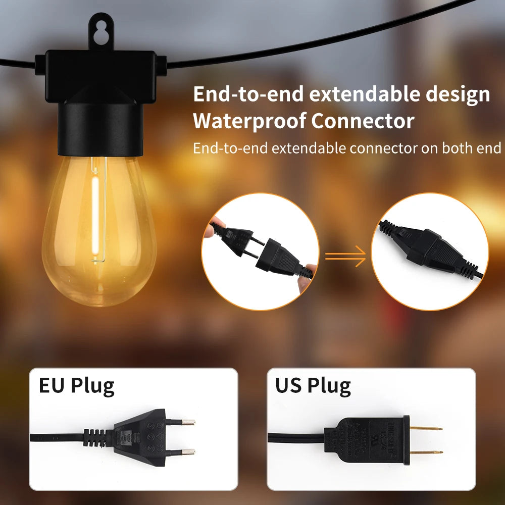 15M 30M LED String Light Shatterproof Led Festoon Garland Retro Patio Light Outdoor Light Decoration For Garden Wedding Holiday