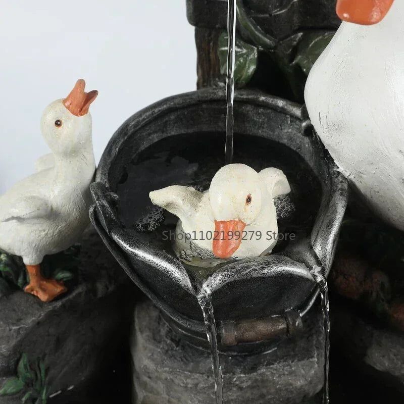 E2 Duck Solar Power Squirrel Resin Patio Fountain Garden Design With Led Light Garden Decoration Outdoor Simulation Decoration