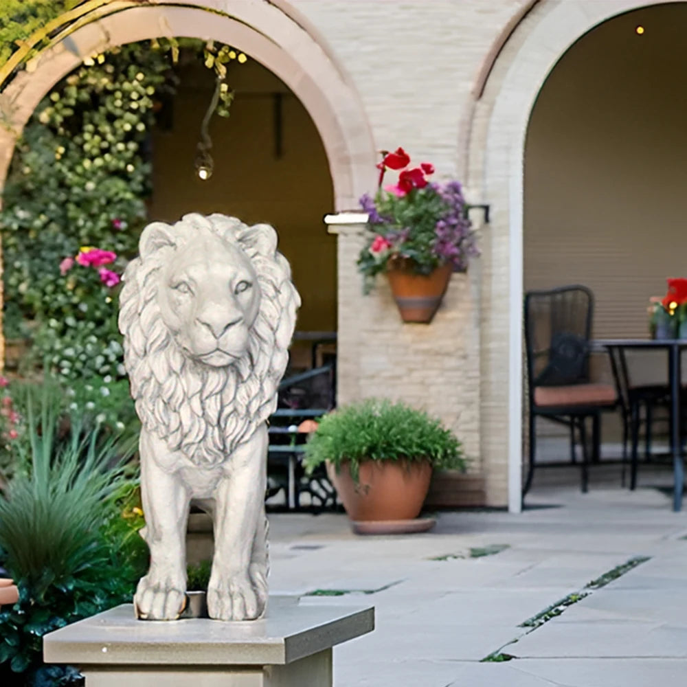 Outdoor Lion Statue, Antique Majestic Sitting Lion Sculpture, Guardian Lion for Outdoor Garden Patio Yard and Lawn Decor